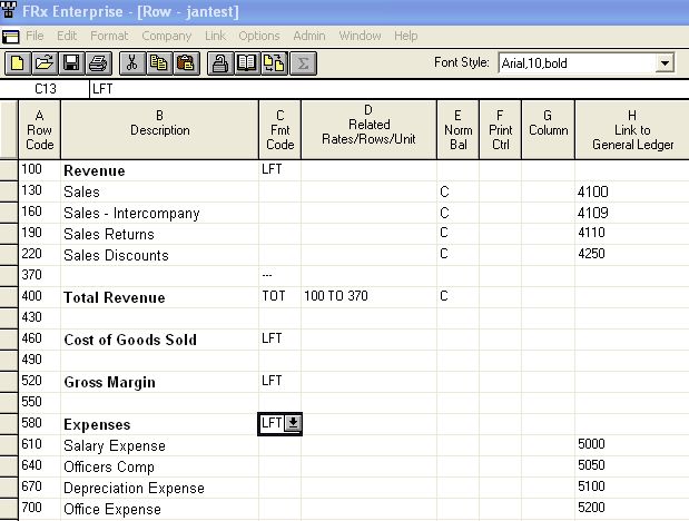 Indenting in the FRx row using a format code